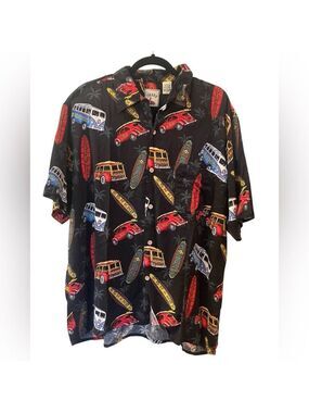 Island Collection Men’s Hawaiian Shirt Black Volkswagen Surfboard Size: Large